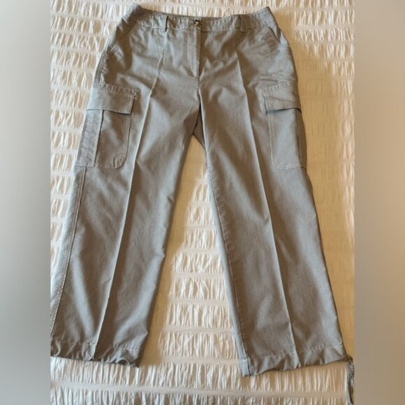 Julie Mitchell Conductor Stripe Grey White Cargo Cropped Pants Vacation Travel - Picture 8 of 13